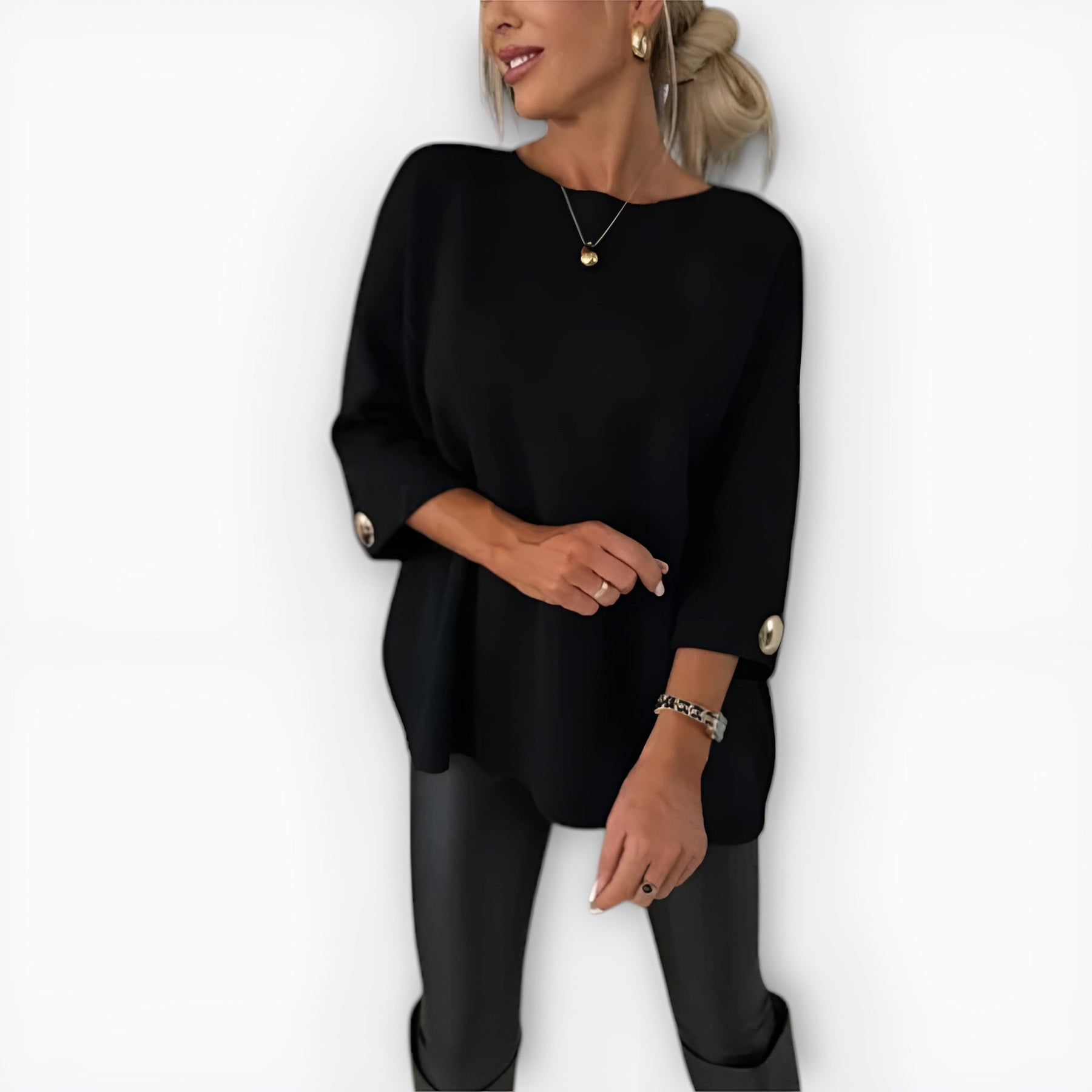 Noelle knit sweater for women by Christine Brewer, featuring a cozy, textured design in neutral tones.
