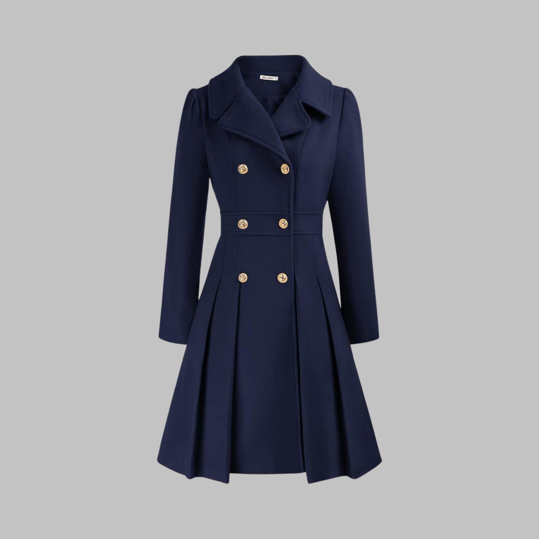 Christine Brewer Dami Classy Double Button Long Sleeve Coat showing front view with stylish collar and double-button closure