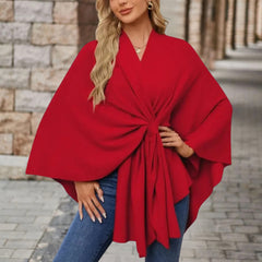 Christine Brewer Cecilia knit poncho for women, stylish and cozy top in soft, textured fabric, perfect for casual wear.