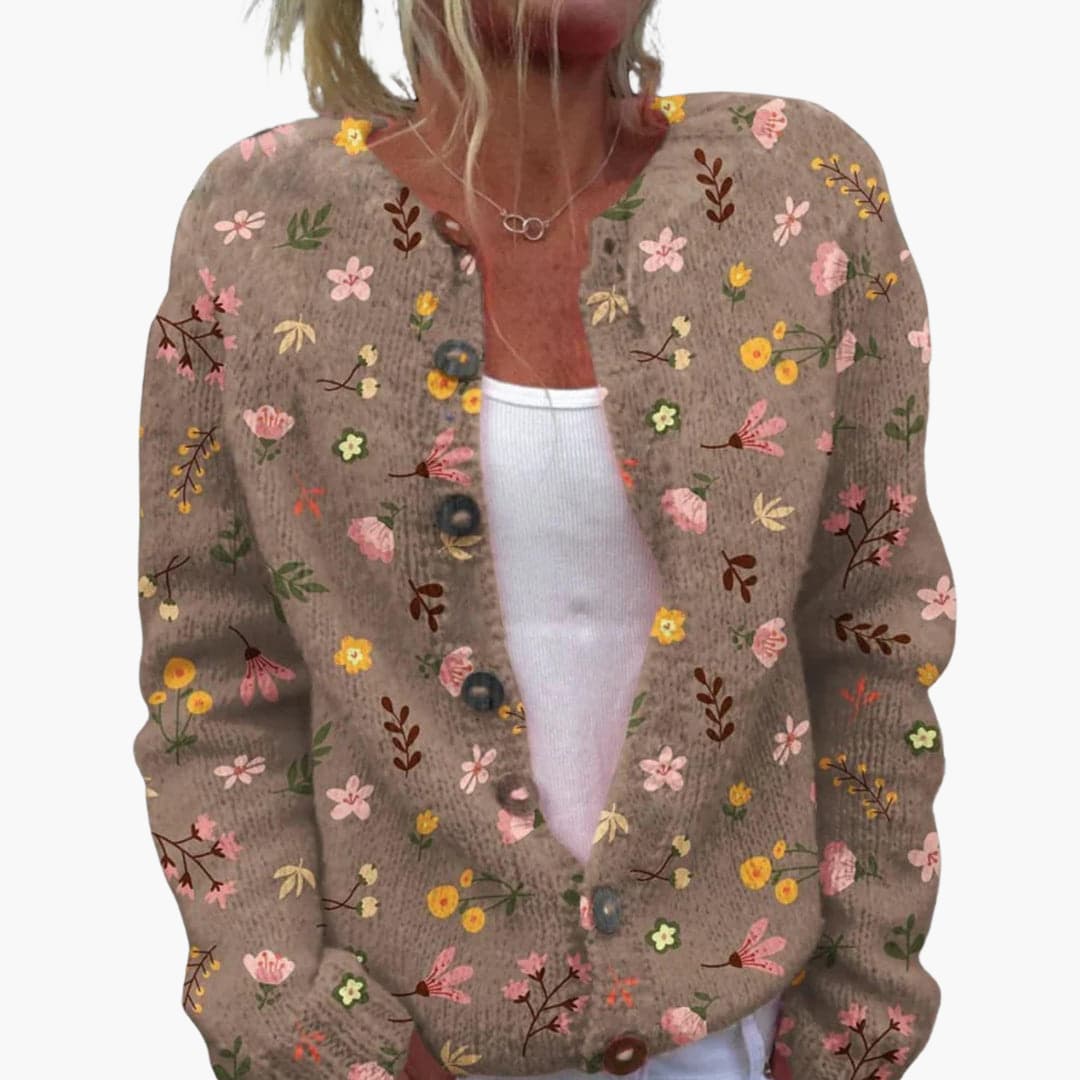 Darlene | Ribbed Floral Crew Neck Cardigan for Women