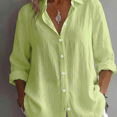 Christine Brewer Mia women's button-up shirt, stylish tops with a tailored fit, shown in a close-up view.