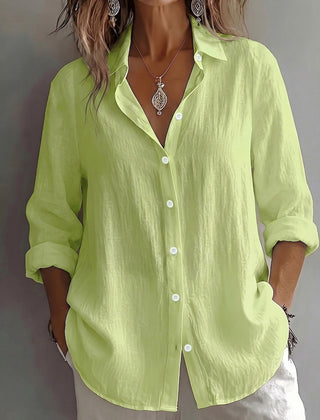 Christine Brewer Mia women's button-up shirt, stylish tops with a tailored fit, shown in a close-up view.
