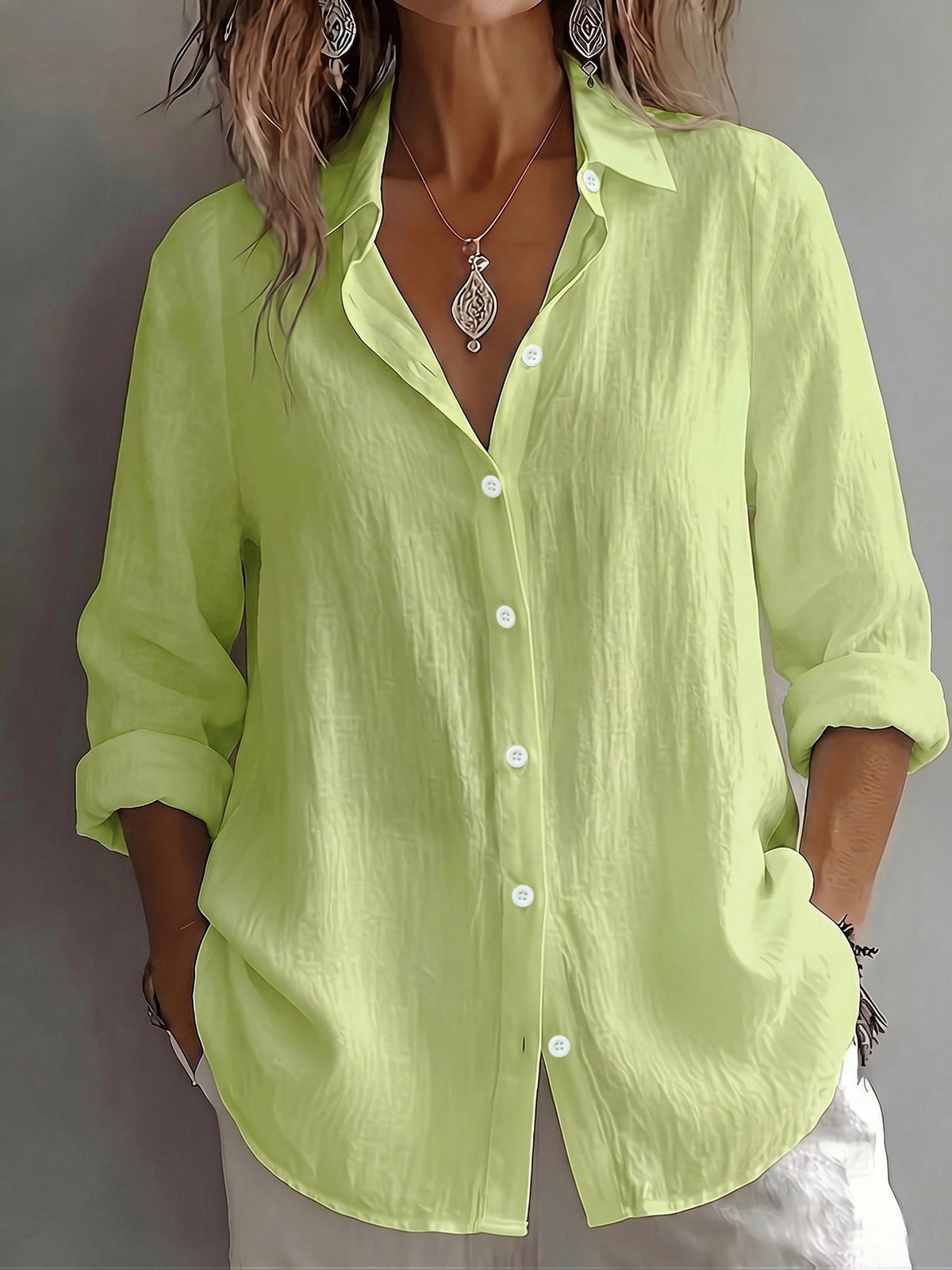 Christine Brewer Mia women's button-up shirt, stylish tops with a tailored fit, shown in a close-up view.