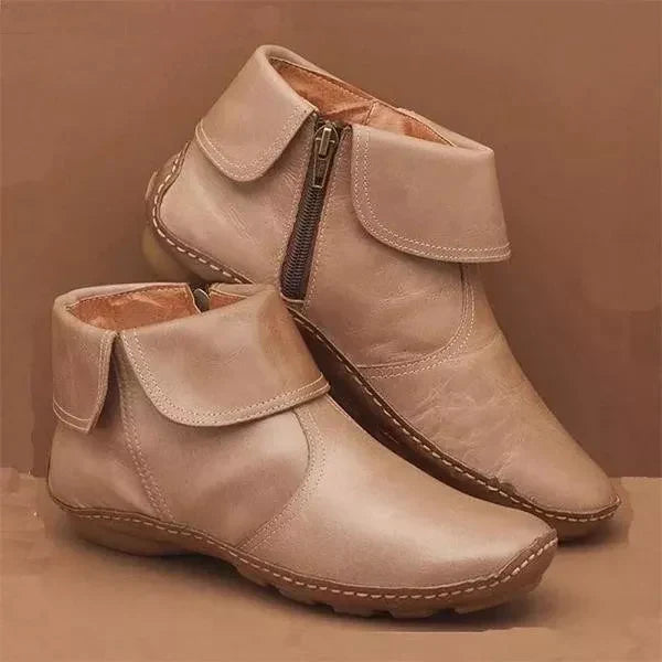 Isabella1 | Ankle Boots, Women, Buckle Strap, Casual, Fall, Winter, Booties, Warm, Cold Weather, Flat