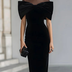 Elegant midi dress for women by Christine Brewer, featuring a stylish Bardot velvet design, perfect for sophisticated occasions.