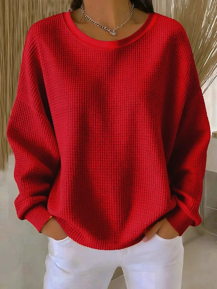 Christine Brewer Abigail chic classic relaxed fit sweater in cozy knit, shown in a neutral color with a round neckline.