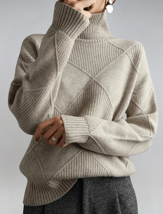 Christine Brewer Juliet women's turtleneck sweater in cozy knit fabric, shown in a stylish dark color.