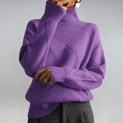 Christine Brewer Margot women's turtleneck sweater in soft knit fabric, worn by a model showcasing its cozy fit and classic style.