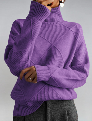 Christine Brewer Margot women's turtleneck sweater in soft knit fabric, worn by a model showcasing its cozy fit and classic style.