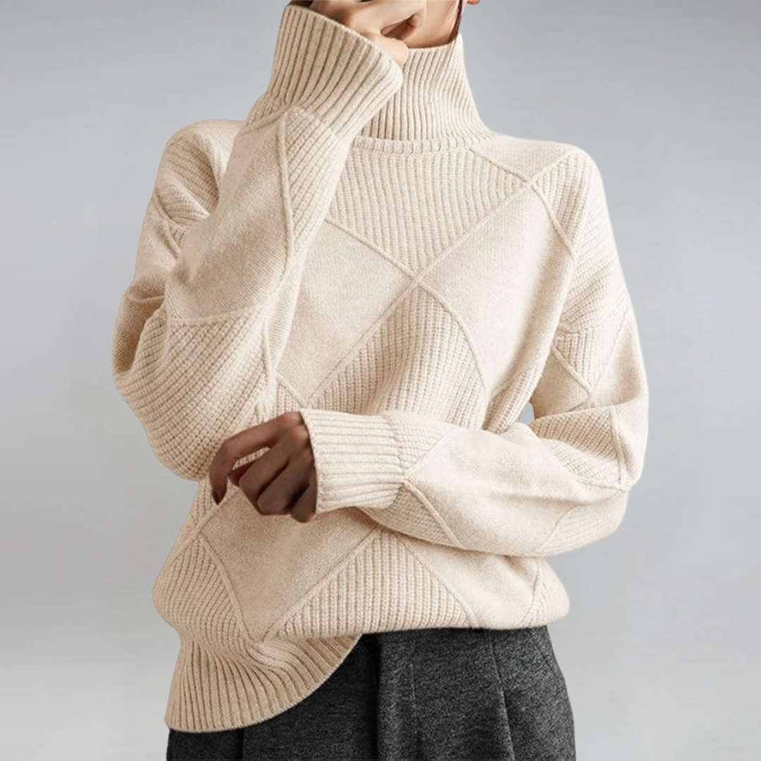 Christine Brewer Juliet women's turtleneck sweater in cozy knit, featuring a fitted silhouette and classic ribbed collar.