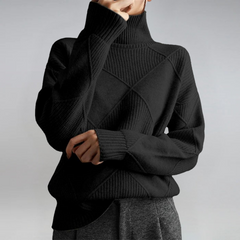 Christine Brewer Juliet women's turtleneck sweater, cozy knit in neutral color, fits comfortably with long sleeves and ribbed cuffs.