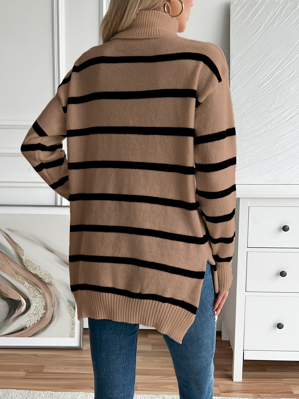 Christine Brewer Megan striped sweater for women, featuring a stylish multicolored striped pattern on soft knit fabric.