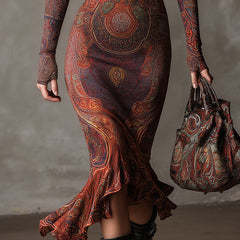 Christine Brewer knit fishtail midi dress, casual style, showing the fitted silhouette and ribbed texture in soft knit fabric.