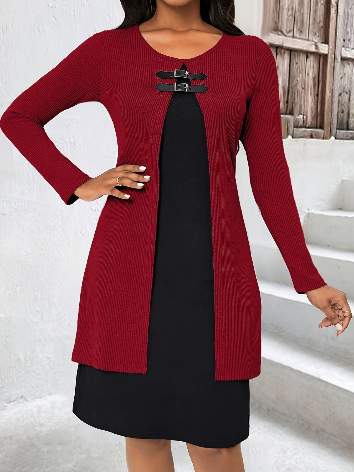 Rosetta | Ribbed Long Sleeve Midi Dress for Women