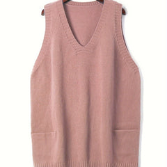 Kelly sleeveless knit sweater vest for women by Christine Brewer, featuring a V-neck design and lightweight sleeveless style.