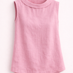 Emily sleeveless knit tank top for women by Christine Brewer, shown in a light-colored, fitted design with ribbed texture.