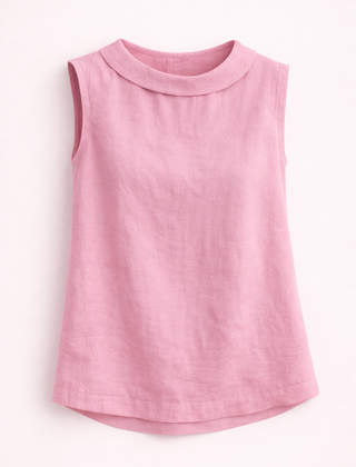 Emily sleeveless knit tank top for women by Christine Brewer, shown in a light-colored, fitted design with ribbed texture.