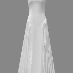 White Christine Brewer A-line maxi dress with loose pleats, V-neck, and solid color, perfect for elegant summer occasions.