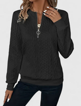 Christine Brewer Natalie women's knit sweater, cozy long-sleeve pullover in a soft, textured fabric, worn by a model.