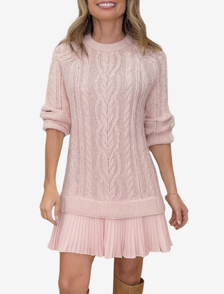 Christine Brewer Leslie knit sweater dress for women, featuring a cozy, fitted design with long sleeves and ribbed details.