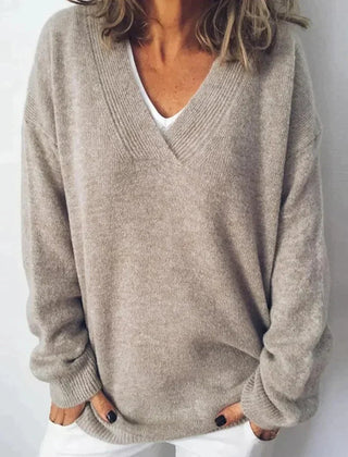 Women’s knit sweater by Christine Brewer, Cassandra, featuring a cozy, textured design in a soft, neutral color.