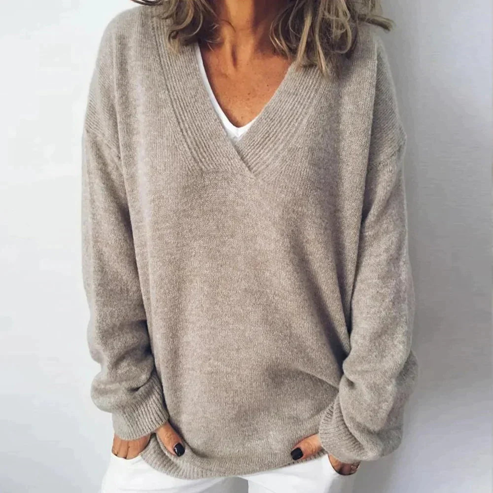 Women’s knit sweater by Christine Brewer, Cassandra, featuring a cozy, textured design in a soft, neutral color.