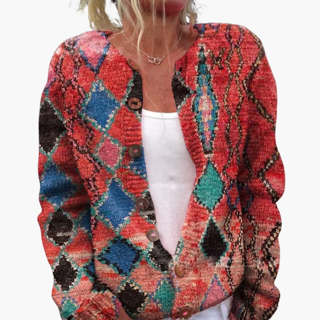 Darlene | Ribbed Floral Crew Neck Cardigan for Women