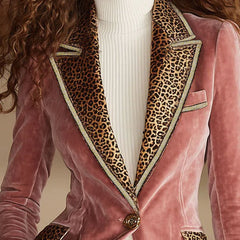 Pink velvet leopard print blazer with one button from Christine Brewer, stylish jackets and blazers for a chic look.
