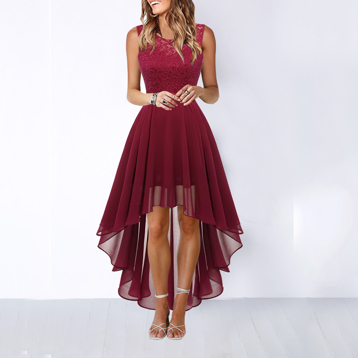 Kaitlyn | Wedding Guest Dress High-Low Women Sleeveless Formal Cocktail Evening Flowy Layered Fall