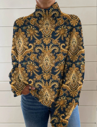 Andrea floral graphic sweater for women by Christine Brewer, featuring colorful floral print on cozy knit fabric.