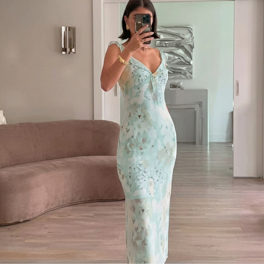 Evelyn | Wedding Guest Dress Maxi Dress Women Floral Ruffle Fitted Winter Fall Formal Cocktail
