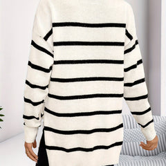 Christine Brewer Megan striped sweater for women, featuring colorful horizontal stripes and a cozy knit fabric.