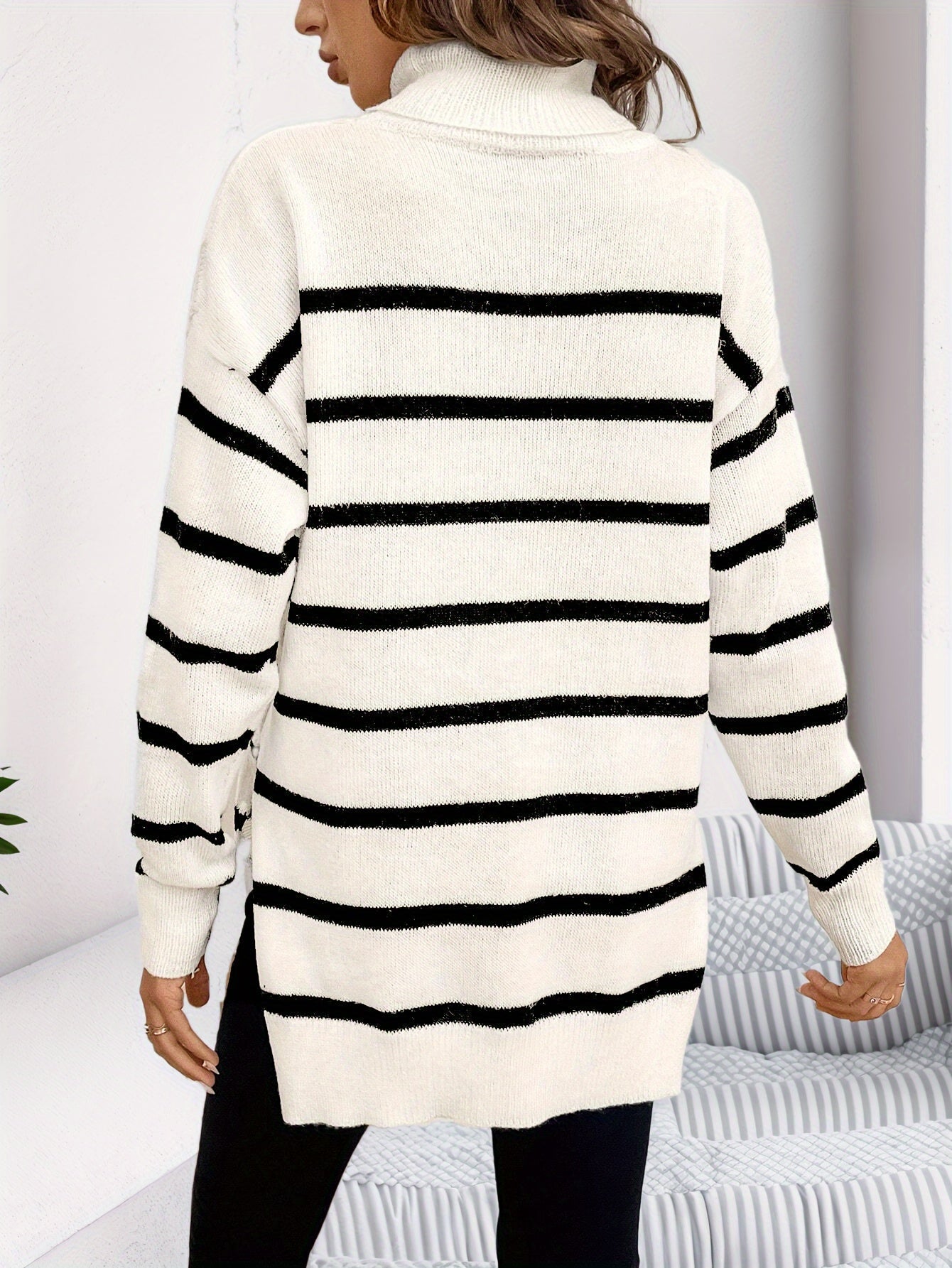 Christine Brewer Megan striped sweater for women, featuring colorful horizontal stripes and a cozy knit fabric.