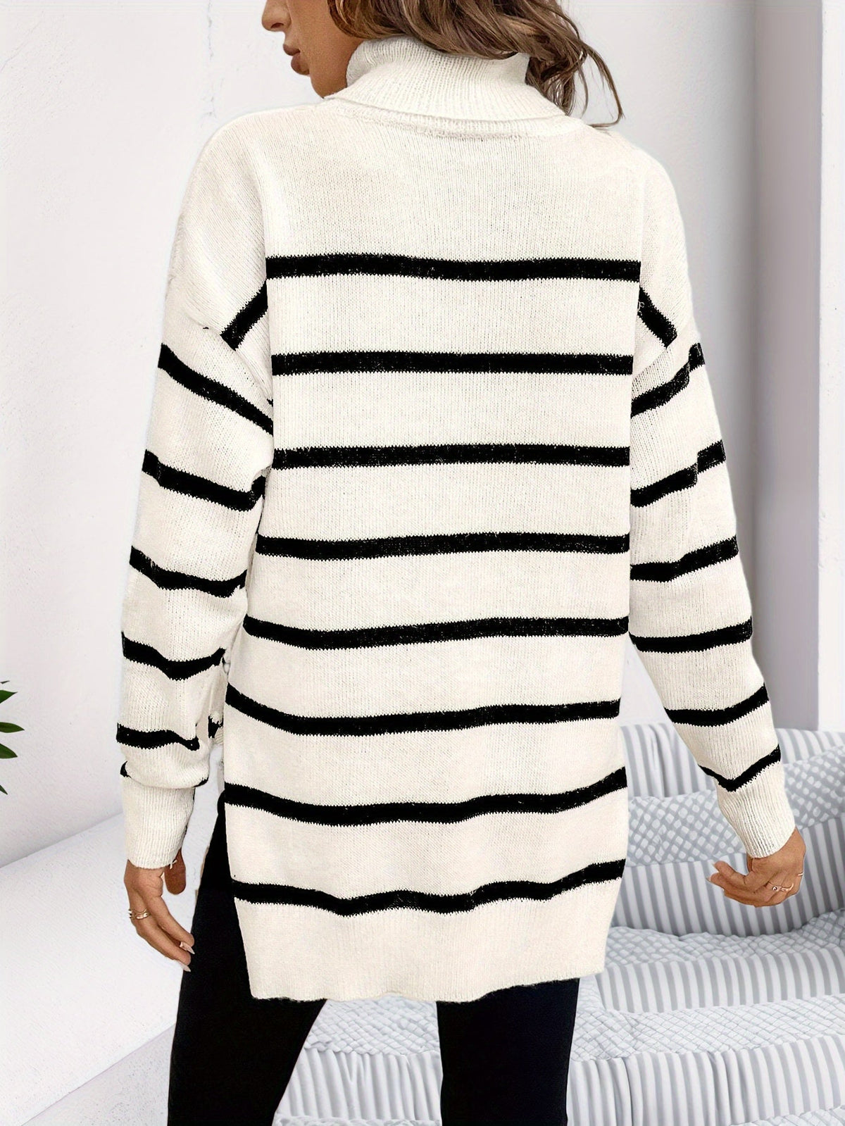 Christine Brewer Megan striped sweater for women, featuring colorful horizontal stripes and a cozy knit fabric.