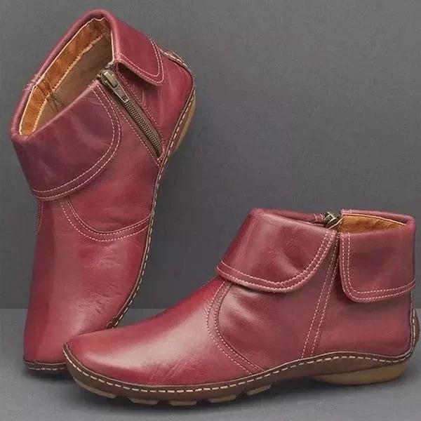 Isabella1 | Ankle Boots, Women, Buckle Strap, Casual, Fall, Winter, Booties, Warm, Cold Weather, Flat