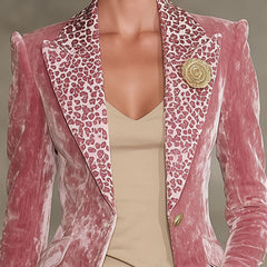 Pink contrast leopard print velvet blazer with lapel from Christine Brewer, stylish jackets and blazers for a fashionable look.