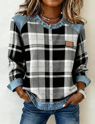 Christine Brewer Iris oversized patchwork sweatshirt, versatile classic hoodie with colorful patchwork design and cozy fit.