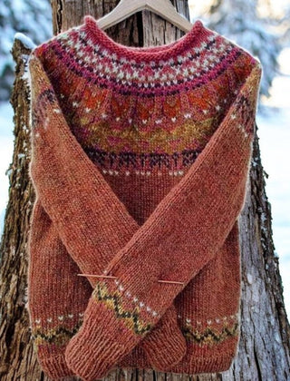 Christine Brewer Frances Jacquard Sweater for Women, showcasing a detailed knit pattern and cozy fit in a neutral tone.