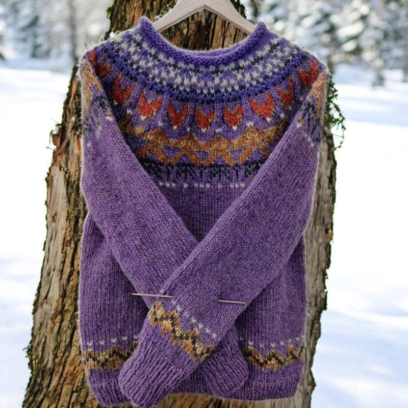 Rebecca Jacquard Sleeveless Sweater for Women by Christine Brewer, featuring intricate knit pattern and sleeveless design.