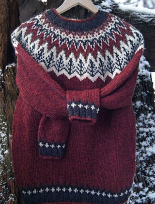 Christine Brewer Sara jacquard sweater for women, featuring intricate knit pattern, cozy fit, and stylish design.
