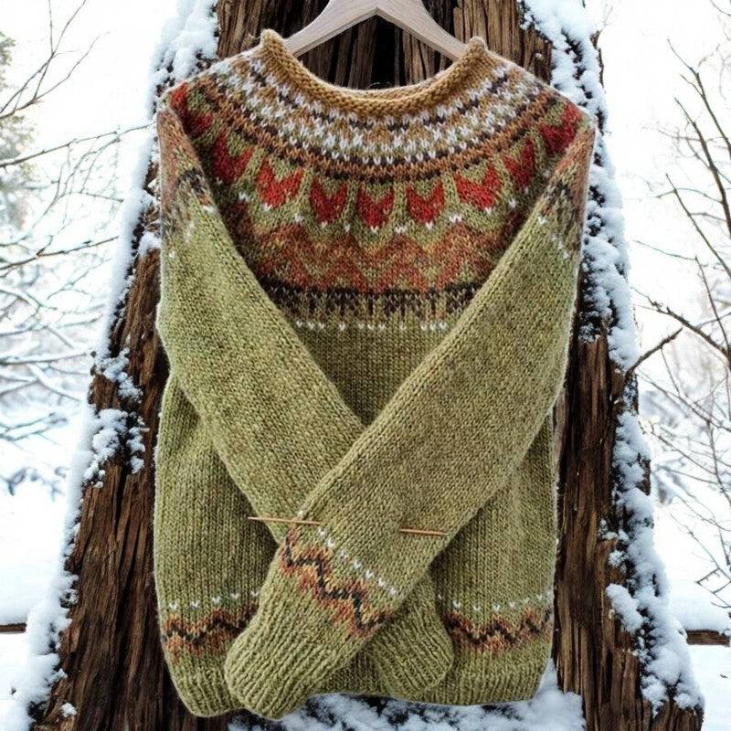 Women’s knit sweater named Abby by Christine Brewer, featuring a cozy, textured knit in a versatile style.