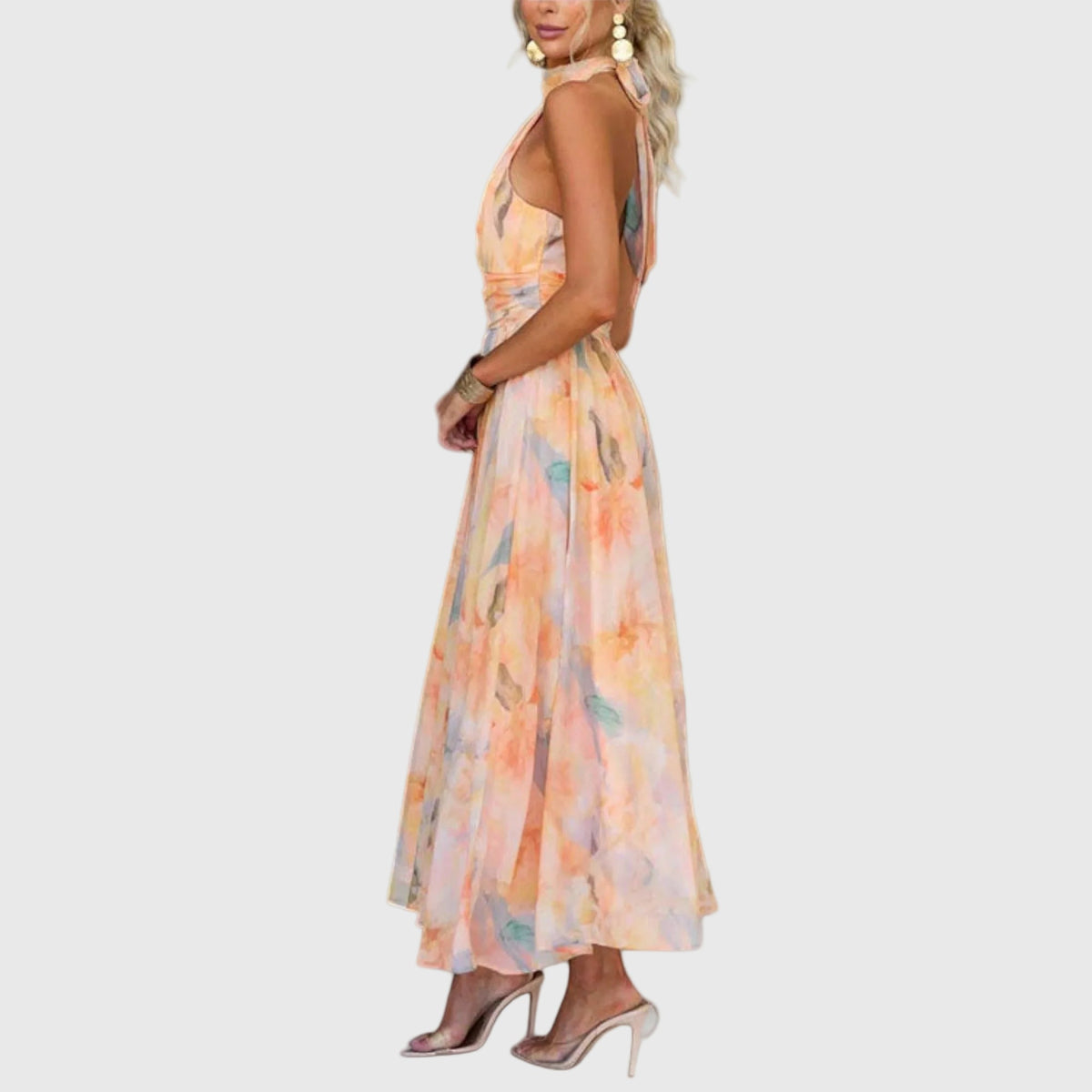 Ariellea | Maxi Dress Women Halter Neck Open Back Flowy Printed Cocktail Formal Evening Summer