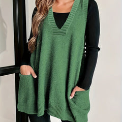 Kelly sleeveless knit sweater vest for women by Christine Brewer, featuring a V-neck design and a soft, textured fabric.