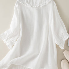 Women’s summer dress by Christine Brewer featuring ruffle linen fabric, sleeveless style, and lightweight, breathable design.