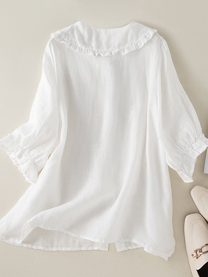 Women’s summer dress by Christine Brewer featuring ruffle linen fabric, sleeveless style, and lightweight, breathable design.