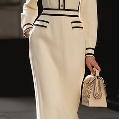Contrast-trim midi dress for women by Christine Brewer featuring button details and a stylish design.
