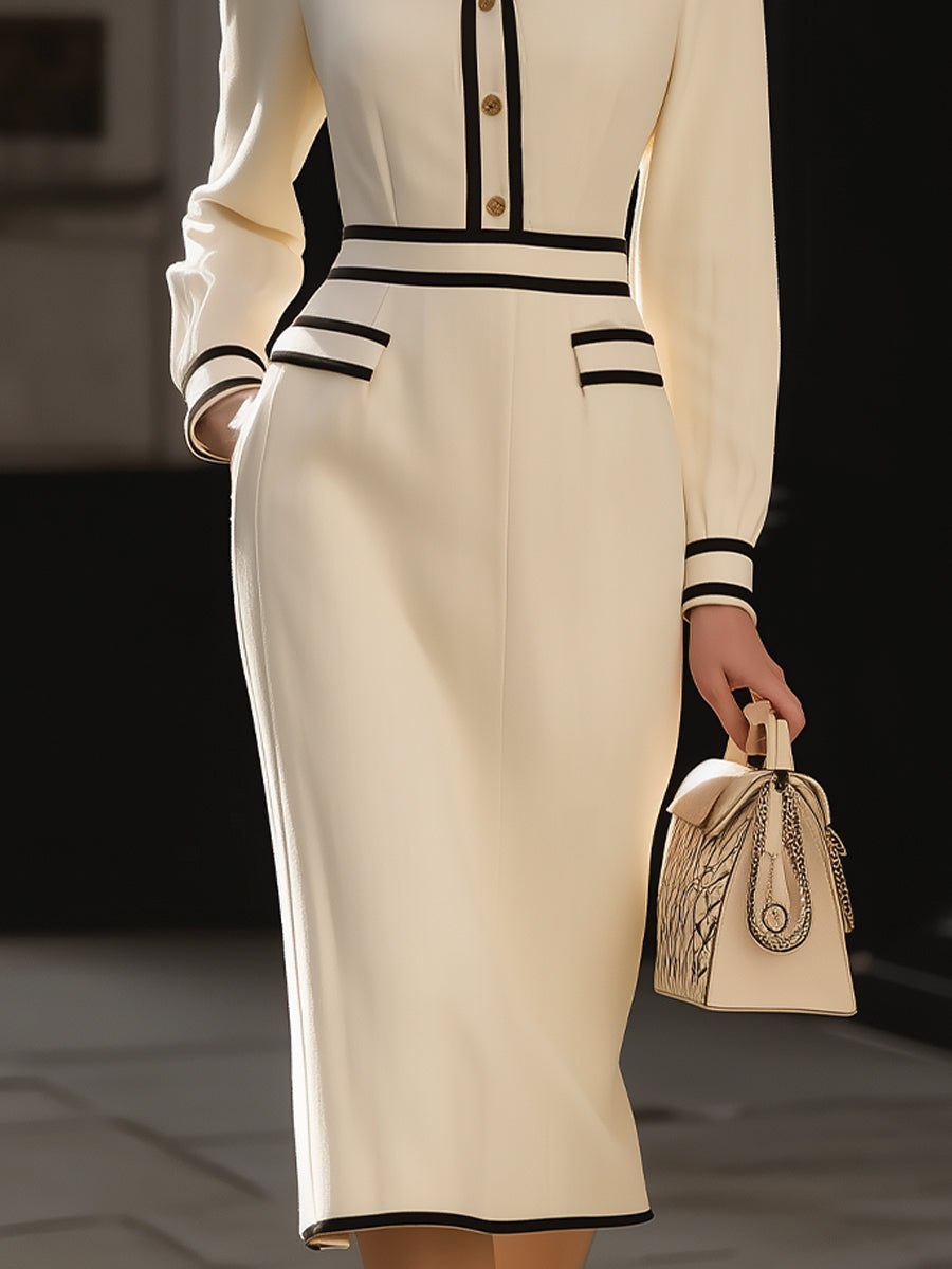 Contrast-trim midi dress for women by Christine Brewer featuring button details and a stylish design.