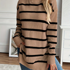 Christine Brewer Megan striped sweater for women, featuring a stylish multicolored striped pattern and cozy knit fabric.