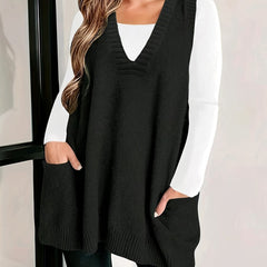 Kelly V-neck sleeveless knit sweater vest for women by Christine Brewer, shown in a close-up of the soft, ribbed fabric.