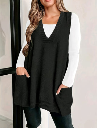 Kelly V-neck sleeveless knit sweater vest for women by Christine Brewer, shown in a close-up of the soft, ribbed fabric.